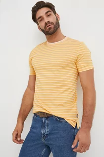 Koszulki męskie - BOSS t-shirt z domieszką lnu kolor pomarańczowy wzorzysty - Boss - grafika 1
