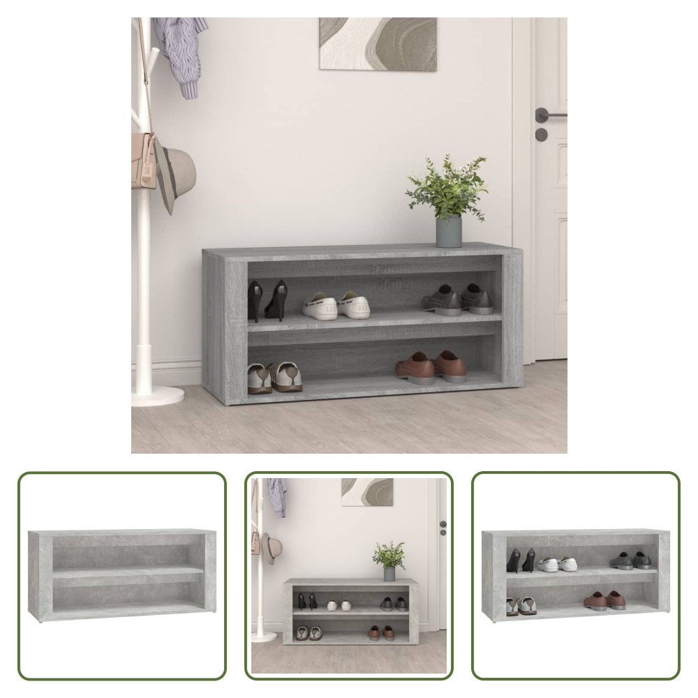 The Living Store Stojak na buty betonowy szary 100x35x45 cm materiał drewnopochodny