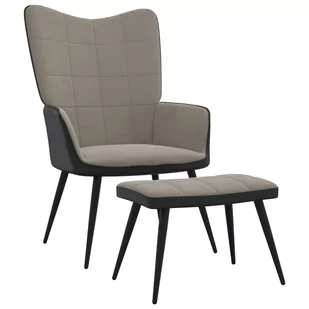 vidaXL Fotel z podnóżkiem jasnoszary obity aksamitem i PVC 327820 - Fotele - miniaturka - grafika 1