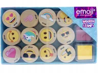 Zabawki kreatywne - PIECZĄTKI STEMPLE DREWNIANE EMOJI ZESTAW 2 TUSZE  AKCESORIA PLASTYCZNE DIY - miniaturka - grafika 1