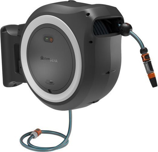 Gardena battery-powered wall hose box PowerRoll XL 18V P4A, 35 meters, hose reel grey/white, Li-Ion battery 2.5Ah, POWER FOR ALL ALLIANCE