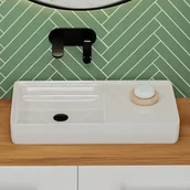 Umywalki - Massi Umywalka ceramiczna nablatowa prostokątna biała z dużą półką na mydło 76 x 40 cm GERA - miniaturka - grafika 1