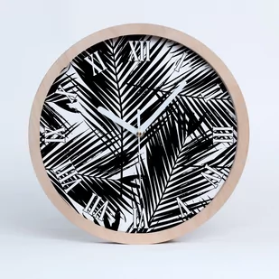 Okrągły cichy drewniany zegar liście palmy fi 30, Tulup - Zegary - miniaturka - grafika 1