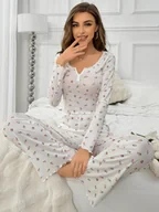 Komplety damskie - Zestaw odzieży damskiej z długim rękawem - Pastelowe kwiaty S - miniaturka - grafika 1