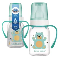 Butelki dla niemowląt - CANPOL BABIES BUTELKA WĄSKA Z UCHWYTEM 120ml CUTE ANIMALS +3m - miniaturka - grafika 1
