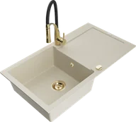 Zlewozmywaki z baterią - Mexen Leo zlewozmywak granitowy 1-komorowy z ociekaczem i baterią kuchenną Aster, beżowy - 6501-69-73450-57-G - miniaturka - grafika 1