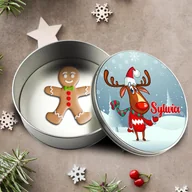 Pudełka i szkatułki - Metalowe pudełko na świąteczne słodycze z imieniem - Renifer - miniaturka - grafika 1