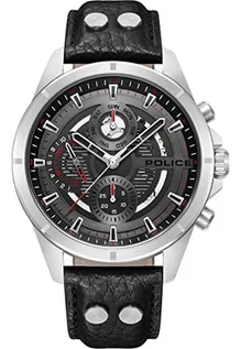 Paski - Police Męski analogowy zegarek kwarcowy ze skórzanym paskiem PEWJF0004601, srebrno-szaro-czarny, Pasek - grafika 1