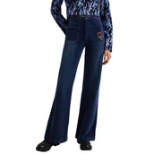 Spodnie damskie - Spodnie damskie Desigual Myheart dzwony sztruksowe granatowe-S - miniaturka - grafika 1