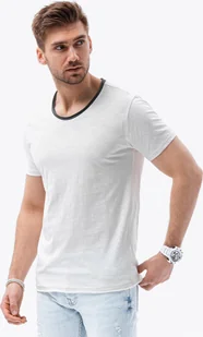 Ombre Męski t-shirt z surowym wykończeniem ecru V6 OM-TSCT-22SS-004 L - Koszulki męskie - miniaturka - grafika 1