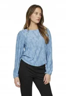 Bluzki damskie - Vila Bluzka Z Długim Rękawem Wzór Roślinny Błękitna S J2A - miniaturka - grafika 1