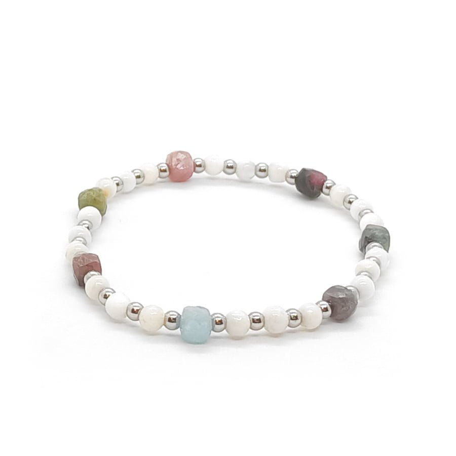 Bransoletka Turmalin, Masa perłowa - kamienie naturalne, stal chirurgiczna KAM041