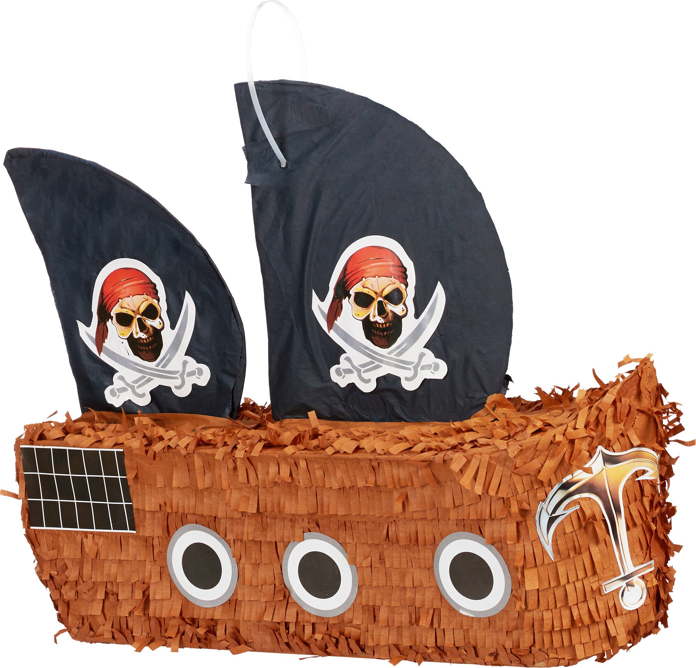 3-częściowy zestaw do piñaty „Statek piracki”, kij do piñaty z opaską na oczy, dla dzieci, kij i opaska na oczy, do samodzielnego napełnienia, piñata, kolorowa