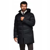 Kurtki męskie - Długa pikowana kurtka męska z kapturem - czarna V1 OM-JALJ-0264 rozmiar M - miniaturka - grafika 1