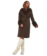 Płaszcze damskie - Joe Browns Damski retro wiązany talia sztuczne futro wykończenie zamszowy długi płaszcz, brązowy, 16, Czekoladowy Brąz, 42 - miniaturka - grafika 1