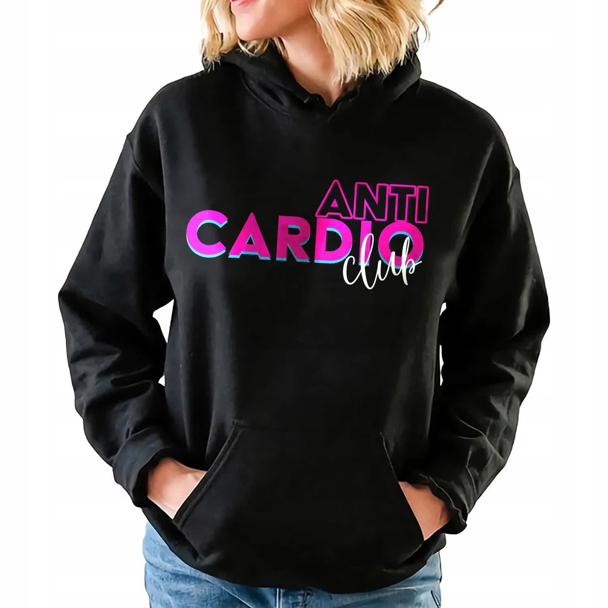 Bluza Damska Z Kapturem Czarna ANTI CARDIO CLUB Młodzieżowe Wzory Rozmiar S