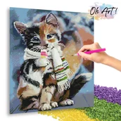 Dekoratorstwo - Haft Diamentowy Diamond Painting Mozaika 40X50 Cm / Kotek w szaliku / Oh Art - miniaturka - grafika 1