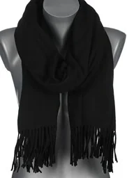 Szalik damski BAWEŁNIANY na prezent z frędzlami FG-20 czarny - Apaszki i szaliki damskie - miniaturka - grafika 1