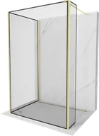 Ścianki i drzwi prysznicowe - Mexen Kioto ścianka prysznicowa Walk-in 90 x 90 x 30 cm, czarny wzór, złota szczotkowana - 800-090-090-221-55-70-030 - miniaturka - grafika 1