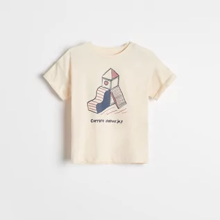 Koszulki dla chłopców - Reserved Reserved - T-shirt z nadrukiem - Kremowy - grafika 1