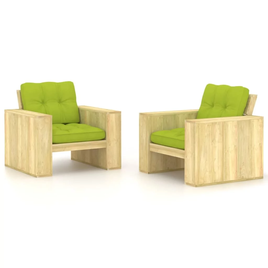 vidaXL Krzesła ogrodowe z jasnozielonymi poduszkami 2 szt. drewniane 3065800