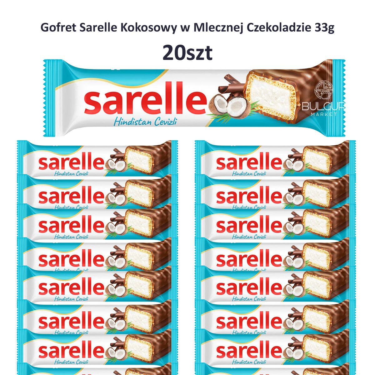 Sarelle Gofret Kokosowy w Mlecznej Czekoladzie 33g – Zestaw 20 szt.