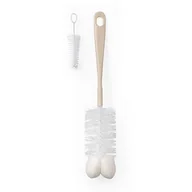 Akcesoria do karmienia - Babyono Szczotka do butelek i smoczków z gąbką i mini szczoteczką beżowa - miniaturka - grafika 1