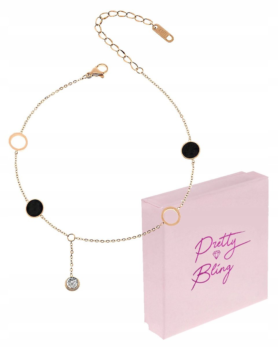 Bransoletka damska pozłacana na kostkę ANKIER cyrkonu koła stal 316L