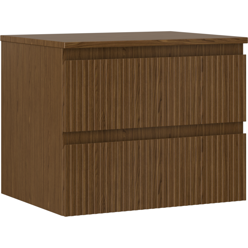 Mexen Rivel szafka łazienkowa podumywalkowa 60 cm z blatem, 2 szuflady, ryflowana , orzech - 91A20-06047-2-BFFC86