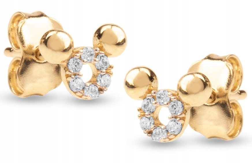 ZŁOTE KOLCZYKI NA SZTYFT MYSZKA CYRKONIA 333