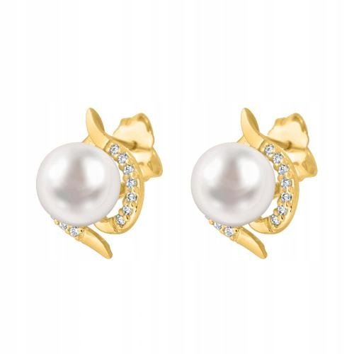 Złote Kolczyki Perły 585 3.40 g Rodium