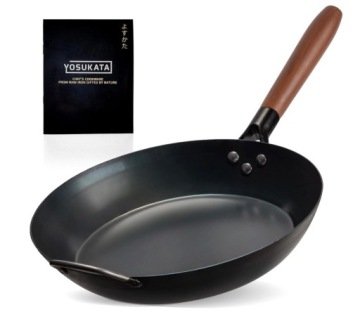 Yosukata Patelnia 30 cm Stal Węglowa Indukcja Gaz Stir Fry Zdrowe Smażenie