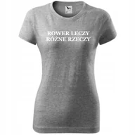 Koszulki i topy damskie - Damska Koszulka Rowerowa Rower leczy różne rzeczy Prezent dla Rowerzystki ciemnoszary melanż M - miniaturka - grafika 1
