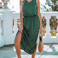 Sukienki - TEMU Damska niebieska marynarka bez rękawów z bocznym rozcięciem - Swobodna sukienka letnia na wakacje, plażę lub swobodny strój, Swobodny strój - miniaturka - grafika 1