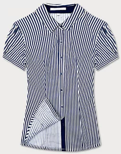 DAMSKA KOSZULA W PASKI Z KRÓTKIM RĘKAWEM GRANATOWO-BIAŁA (SSD2021D) - Forget me not FASHION - Bluzki damskie - miniaturka - grafika 1