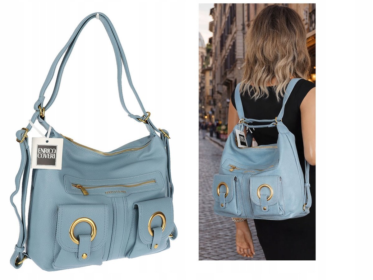 Torebka Damska Shopper Plecak Miejska 2w1 Worek na Ramię EC3165 Niebieska