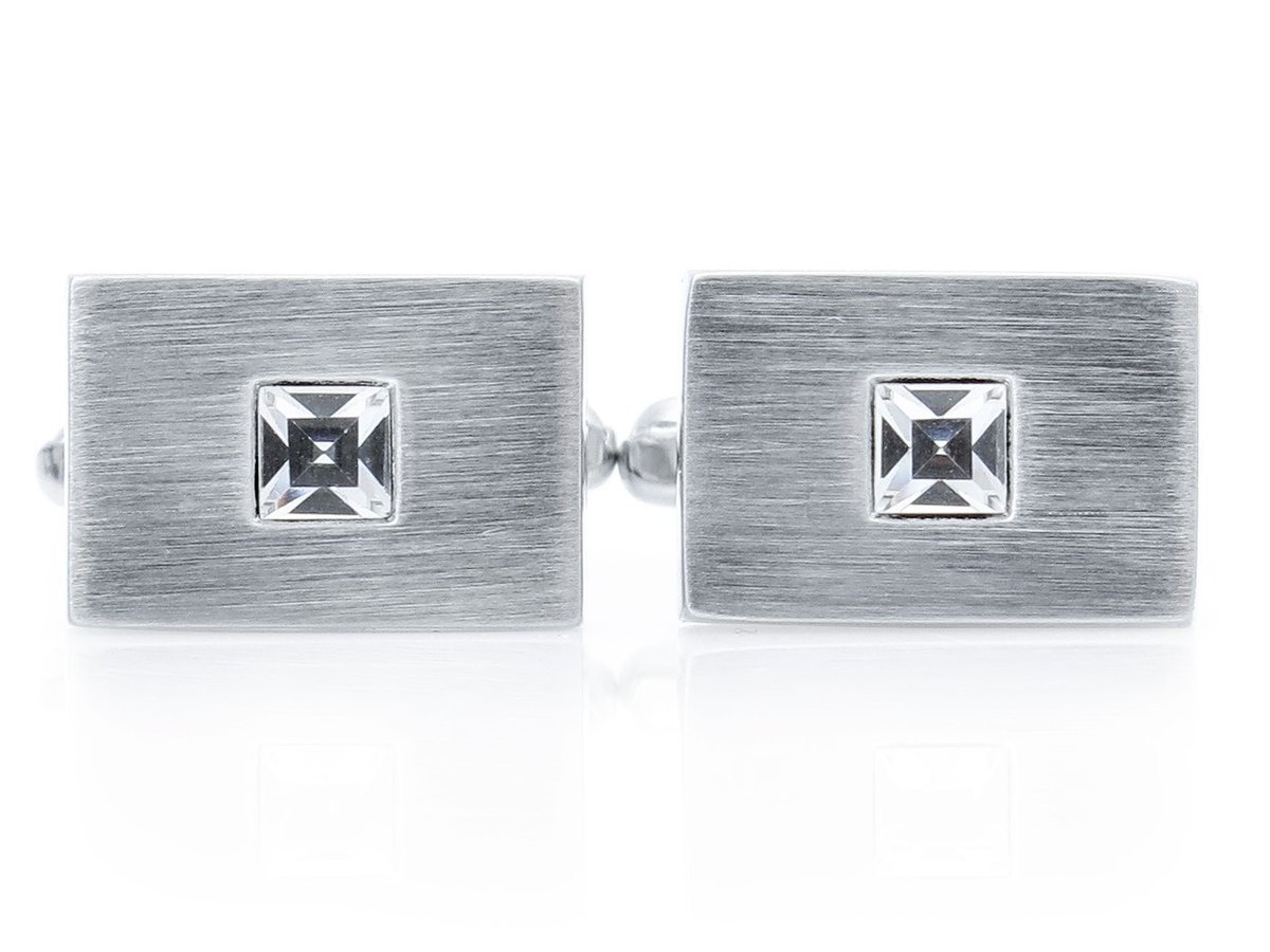 Srebrne prostokątne spinki do mankietów z kryształkiem M9