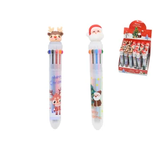 Długopis świąteczny wielokolorowy 16 cm renifer / Święty Mikołaj - Ozdoby bożonarodzeniowe - miniaturka - grafika 1