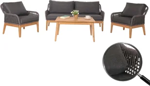 Zestaw ogrodowy HWC-H56b, zestaw wypoczynkowy do ogrodu sofa fotel stolik, wiklina Rope drewno akacjowe ~ ciemnoszary - Meble ogrodowe - miniaturka - grafika 1