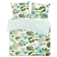 Pościel - Pościel LILI bawełna satynowa 200 x 220 cm+70 x 80 cm x2 biała, zielone liście - miniaturka - grafika 1
