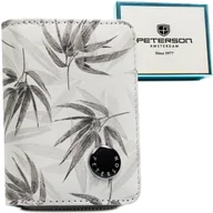 Portfele - Szary mały portfel damski ze skóry naturalnej i ekologicznej PETERSON portmonetka na zatrzask i suwak pudełko prezentowe ochrona kart RFID STOP - miniaturka - grafika 1