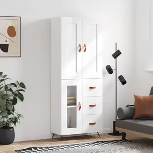 vidaXL Witrynka biała połysk 69,5x34x180 cm materiał drewnopochodny - Witryny - miniaturka - grafika 1
