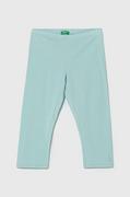 Spodnie i spodenki dla dziewczynek - United Colors of Benetton legginsy dziecięce kolor zielony gładkie - miniaturka - grafika 1