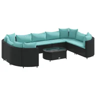 Sofy ogrodowe - vidaXL 10-częściowa sofa ogrodowa z poduszkami z czarnego polirattanu - miniaturka - grafika 1