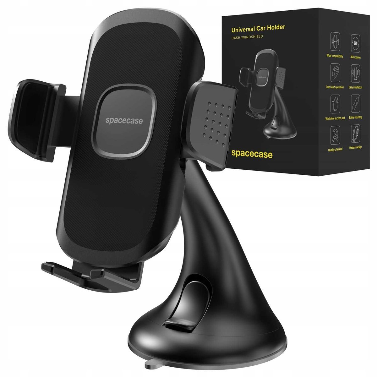 Uchwyt samochodowy na telefon z przyssawką na szybę kokpit SPACECASE Universal Dash/Windshield Czarny