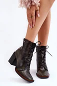 Botki damskie - Klasyczne Skórzane Botki Sznurowane Maciejka 05667-09 Zielone-41 - miniaturka - grafika 1
