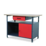 Szafy biurowe - JAN NOWAK model ERIC stół warsztatowy: antracytowo-czerwony - miniaturka - grafika 1
