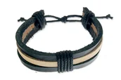 Bransoletki - Czarno Beżowo Czarna Bransoletka Skórzana - miniaturka - grafika 1
