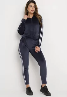 Granatowy Welurowy Komplet Dresowy 2-Częściowy z Lampasami Bluza i Spodnie Atiriv - Dresy damskie - miniaturka - grafika 1