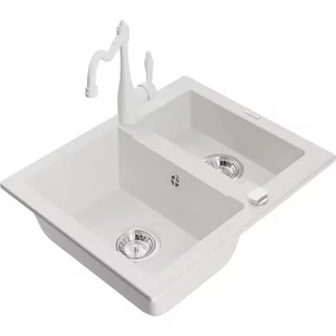 Mexen Carlos zlewozmywak granitowy 1,5-komorowy z baterią kuchenną Carla, biały - Zlewozmywaki z baterią - miniaturka - grafika 1